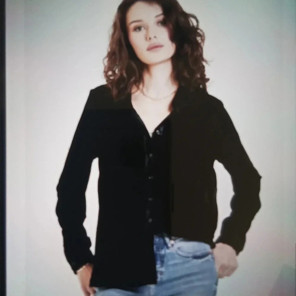 Dear John velvet button down blouse black long sleeve women's size extra small - Picture 4 of 9